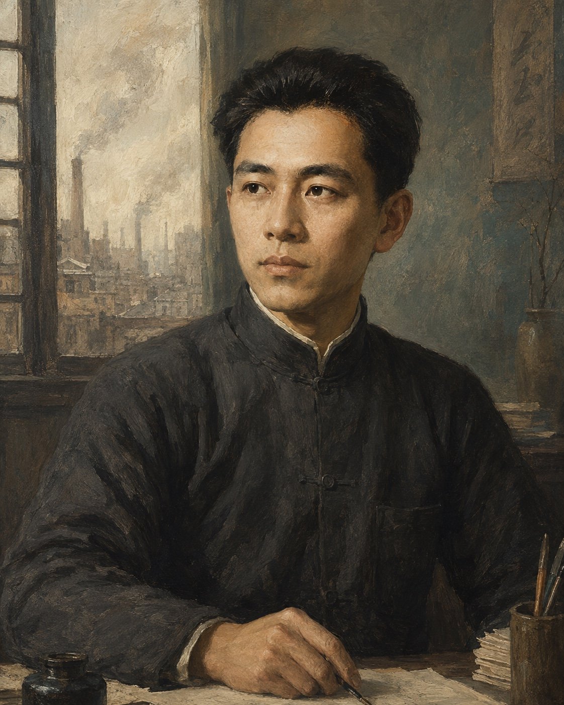 蒋光慈AI生成独立作者肖像插画